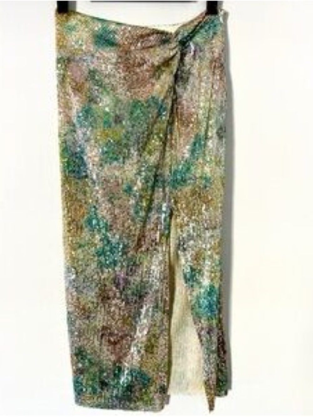 Zara Iridescent Sequin Skirt in Silver and Holographic Tones - Picture 2 of 6